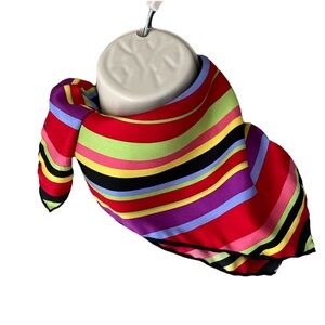 Audrey Talbott 100% Silk Scarf Square Multicolor Striped Hand Rolled Hem Robert.